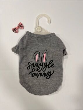 Snuggle Bunny Gray Dog Tee with Pink Plaid bow